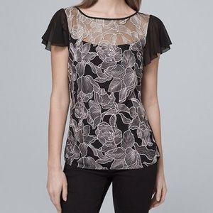 WHBM Floral Embroidered Short Sleeve Blouse Size S